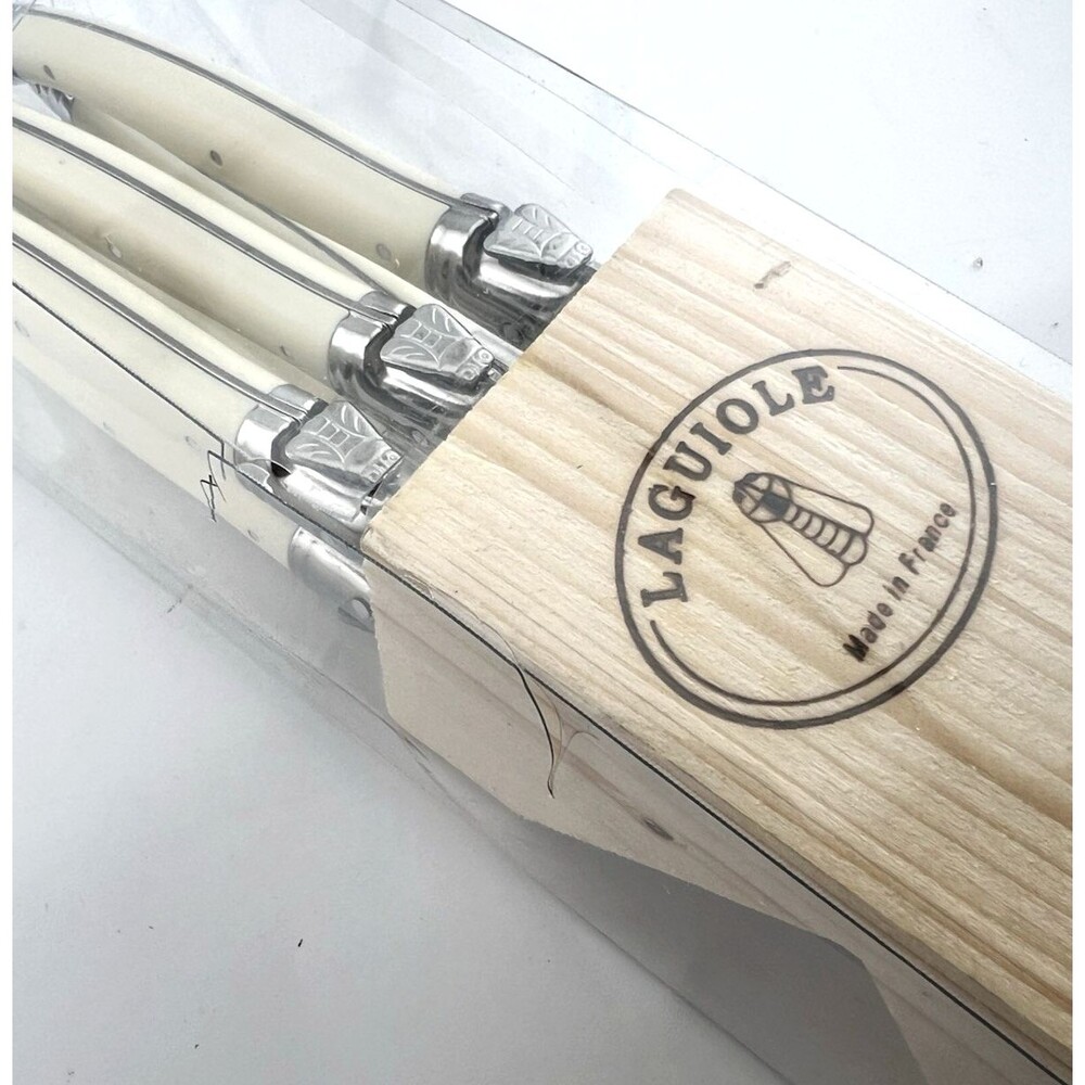 Laguiole Jean Dubost Steak Knife Set 6 France Ivory Handle & Bee Thumb Grip